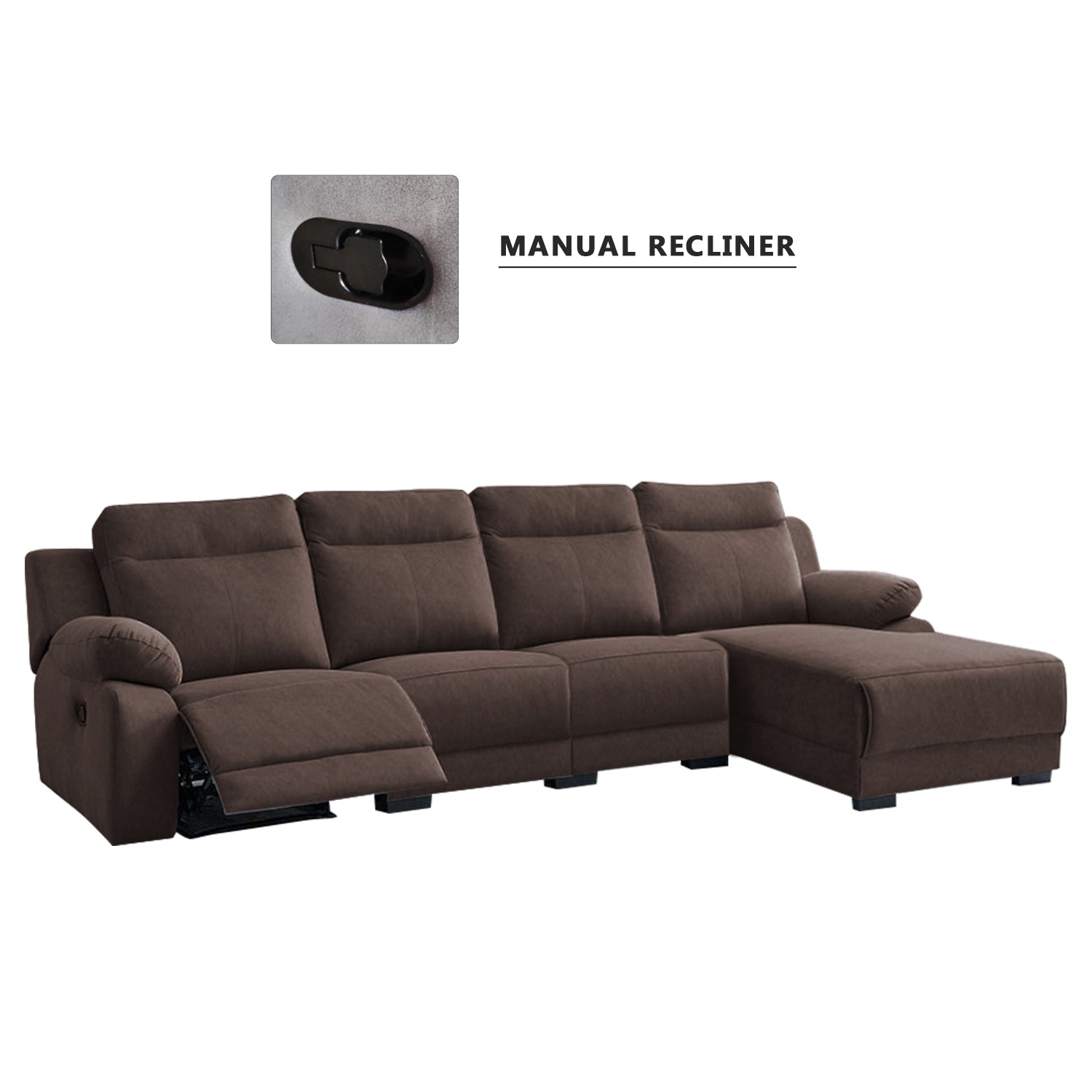 Drazie L-shaped Reclining Sofa Pocketed Spring & Coffee Table in Claw Resistant Pet-Friendly Fabric/Leather
