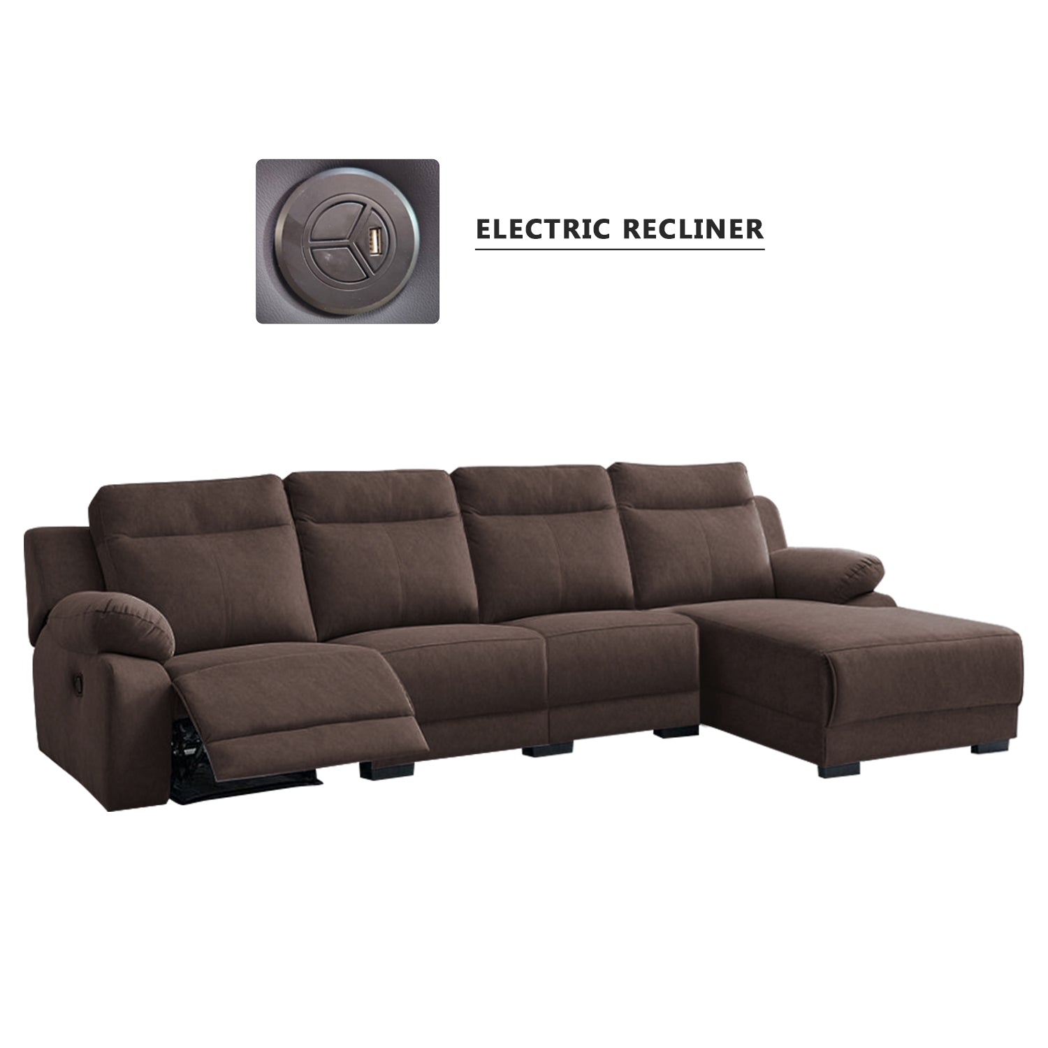 Drazie L-shaped Reclining Sofa Pocketed Spring & Coffee Table in Claw Resistant Pet-Friendly Fabric/Leather