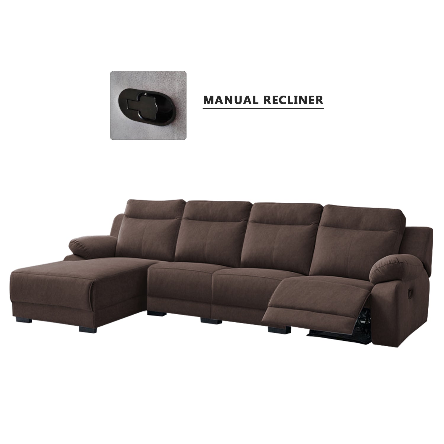 Drazie L-shaped Reclining Sofa Pocketed Spring & Coffee Table in Claw Resistant Pet-Friendly Fabric/Leather