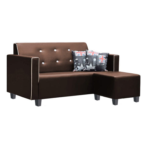 Image of Onana Faux Leather Sofa with Ottoman In Black, Beige, And Brown