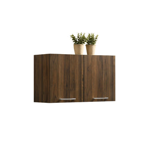 Hallie Series Modular Kitchen Cabinet Melamine Panel Top with Hanging Cabinet in Brown & Natural Color.
