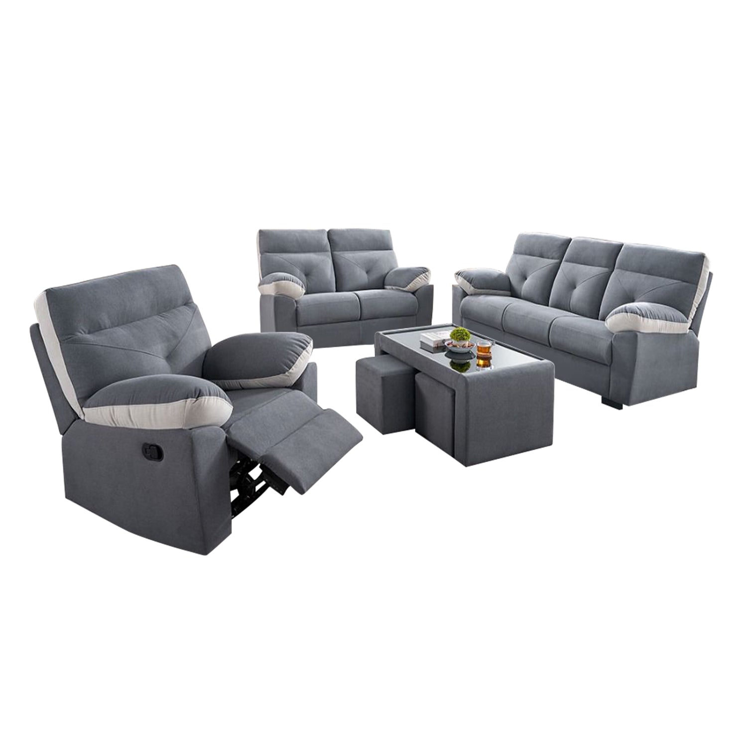 Tanji 1S Recliner 2S/3S Sofa and Coffee Table with Stool Set - PetFriendly in 2 Colours