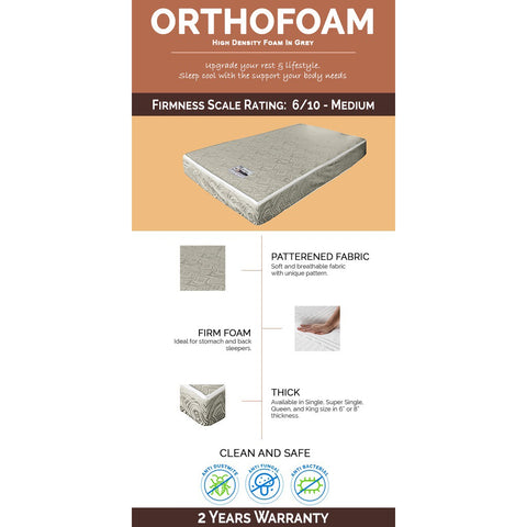 Image of Ortho Foam HD Foam Mattress Grey In 4"/6"/8" Thickness