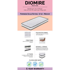 Diomire Health Care Bonnell Spring Mattress - 6" Mattress In Single, Super Single Size
