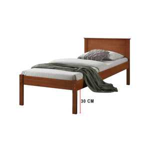 Fisla Solid Rubberwood Bed Frame Flat Plywood Base with Pull-out Bed in Single Mahogany Color w/ Mattress Option