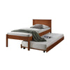 Fisla Solid Rubberwood Bed Frame Flat Plywood Base with Pull-out Bed in Single Mahogany Color w/ Mattress Option