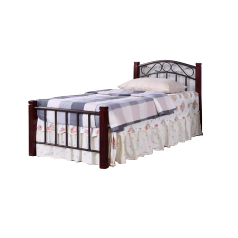 Image of Frana Series 16 Single Metal Bed Frame in Hammertone/Mahogany Colour w/ Optional Mattress Add On