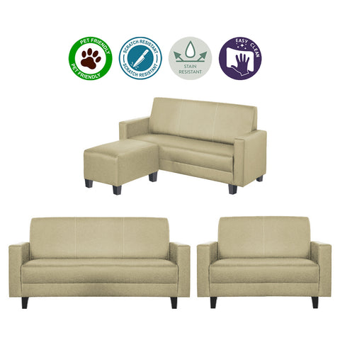 Image of Dorcas 2/3 Seater Fabric/ Leather Sofa Set With Ottoman In 4 Colours
