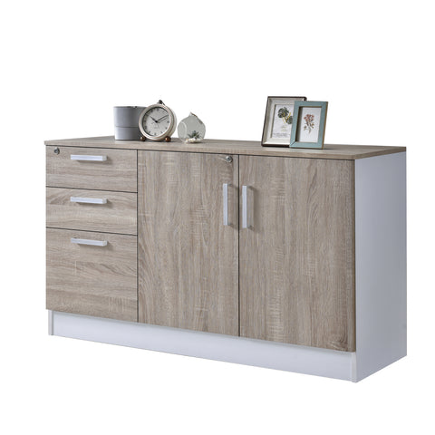 Image of Adrano Sideboard Cabinet Storage Furniture With 3 Drawers 2 Doors with Soft Closing Hinges.