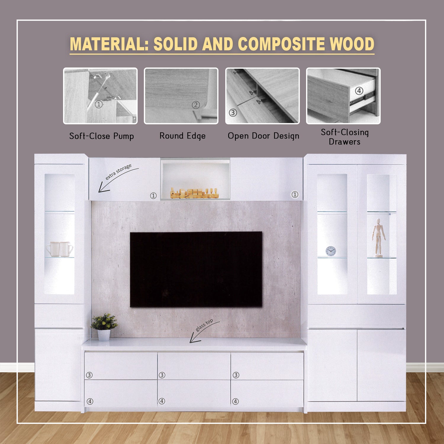 Shree TV Console Table Cabinet with Drawers In White