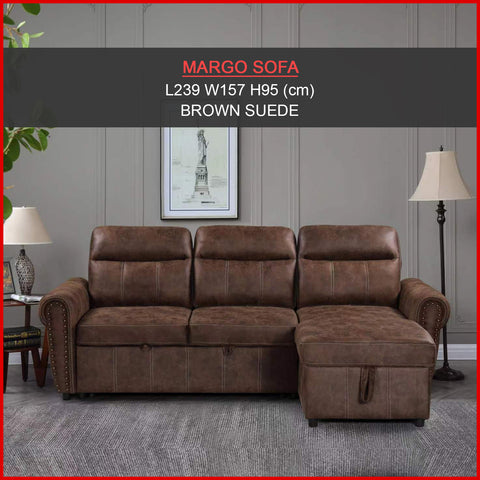 Image of Margo Sleeper Sectional Reversible Sofa in Grey and Brown Suede Fabric