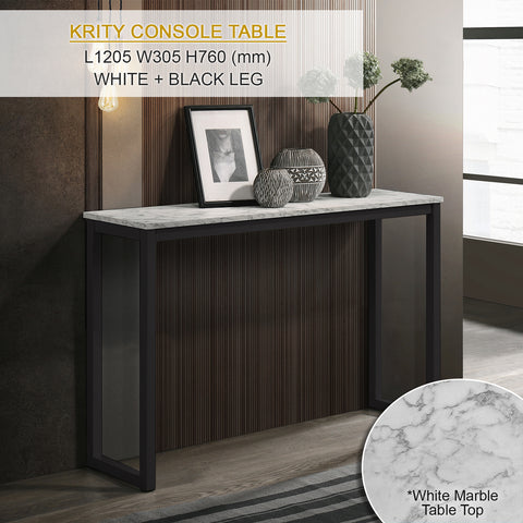 Image of KRITY Console Table Melamine Top Side Display Table in White and Black Leg