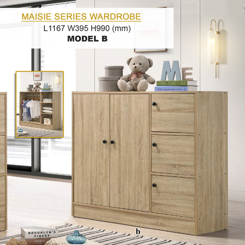 Image of Maisie 3-Door Wardrobe Multi-Purpose Cabinets in Natural Oak Color