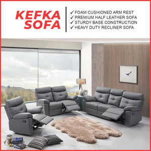 Kefka Series Premium Half Leather Recliner Sofa Set Modern Minimalist in 2 Colors