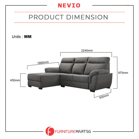 Image of Nevio L-Shaped Fabric Sofa Premium Webbing w/ Zigzag Spring in Grey