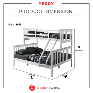 Meddy Solid Wood Bunk Bed Frame in White & Walnut with Mattress Option
