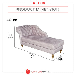 Fallon Series Velvet Fabric Sofa Chaise Lounge in Grey Color