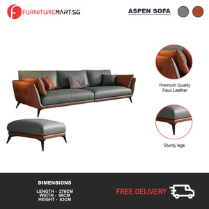 Aspen 1/2/3/4 Seater Fabric / Faux Leather Sofa with Ottoman in 8 Colors