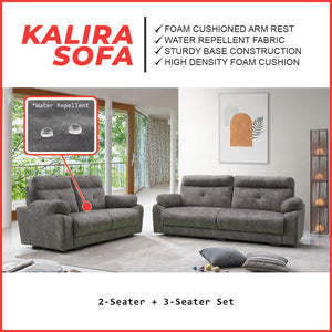 Kalira Series 2-Seater + 3-Seater Sofa Set Premium Water Repellent Fabric in Grey