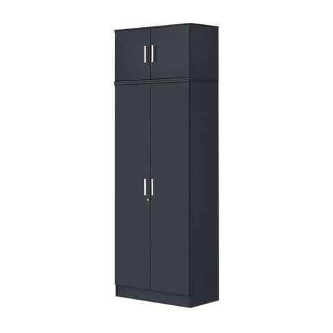 Image of Panama Series 2 Door Tall Wardrobe with Top Cabinet in Dark Grey Colour