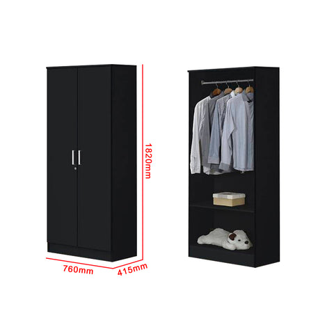 Image of Albania Series 2 Door Wardrobe in Black Colour