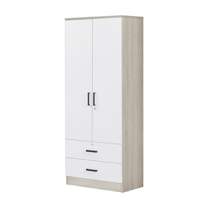 Poland Series 2 Door Wardrobe with Drawers in Natural & White Colour