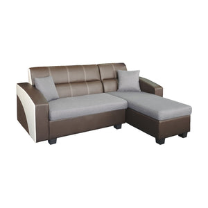 Donning L-Shaped Leather Sofa Set in Brown & Beige Colour-Sofa-Furnituremart.sg
