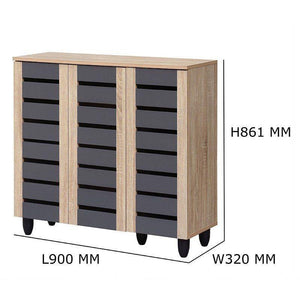 TORI 3-Door Shoe Cabinet Solid Board 8 Tier Shelving Free Ventilation