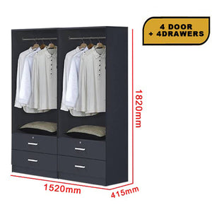 Panama Series 4 Door Wardrobe with 4 Drawers in Dark Grey Colour