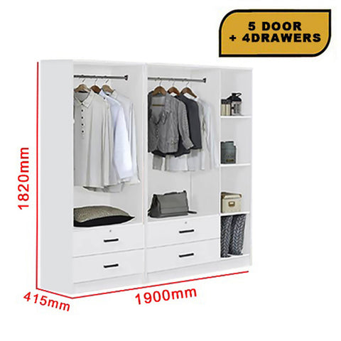 Image of Cyprus Series 5 Door Wardrobe with 4 Drawers in Full White Colour