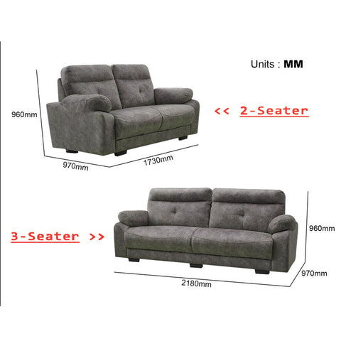 Image of Kalira Series 2-Seater + 3-Seater Sofa Set Premium Water Repellent Fabric in Grey
