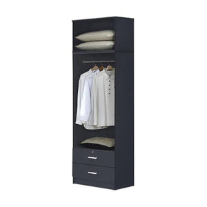 Panama Series 2 Door Wardrobe with Drawers and Top Cabinet in Dark Grey Colour