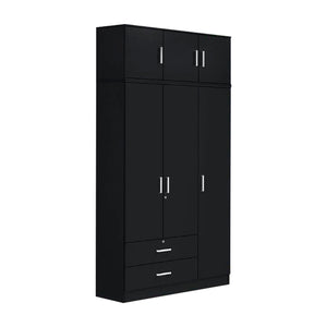 Albania Series 3 Door Tall Wardrobe with Drawers and Top Cabinet in Black Colour