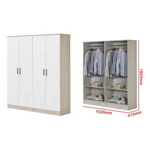 Image of Poland Series 4 Door Wardrobe in Natural & White Colour