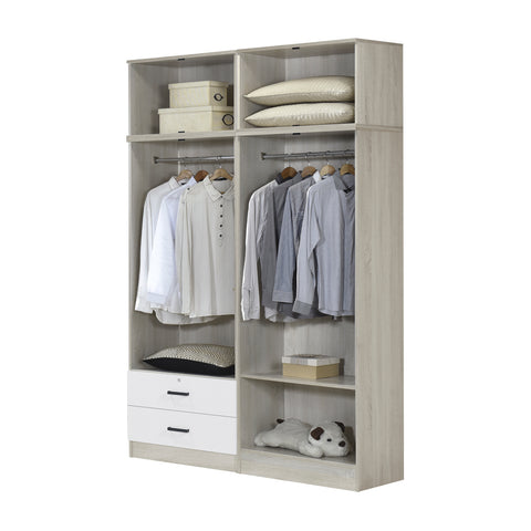 Image of Poland Series 4 Door Tall Wardrobe with 2 Drawers and Top Cabinet in Natural & White Colour