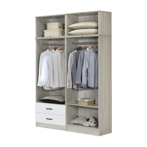 Poland Series 4 Door Tall Wardrobe with 2 Drawers and Top Cabinet in Natural & White Colour