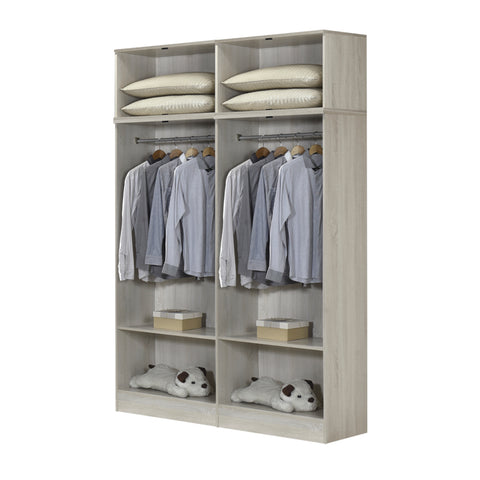 Image of Poland Series 4 Door Tall Wardrobe with Top Cabinet in Natural & White Colour