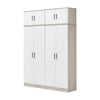 Poland Series 4 Door Tall Wardrobe with Top Cabinet in Natural & White Colour