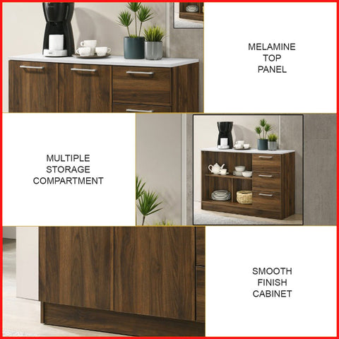 Image of Jessie 3 Series 2/3 Door Kitchen Cabinet Melamine Top Panel in Brown & Natural Color