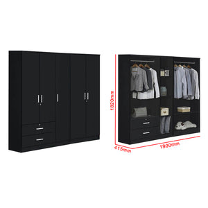 Albania Series 5 Door Wardrobe with 2 Drawers in Black Colour