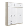 Poland Series 5 Door Tall Wardrobe with 2 Drawers and Top Cabinet in Natural & White Colour
