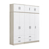 Poland Series 5 Door Tall Wardrobe with 4 Drawers and Top Cabinet in Natural & White Colour