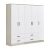 Poland Series 5 Door Wardrobe with 4 Drawers in Natural & White Colour