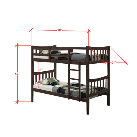 Image of Konka Series 4 Wooden Bunk Bed Frame Wenge In Single Size