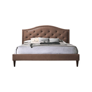Kaiser Queen Upholstered Tufted Platform Bed In Grey Velvet And Brown Fabric w/ Mattress Option