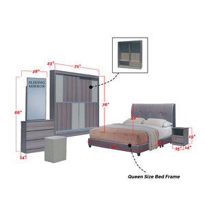 Furnituremart Busan Bed Frame, Wardrobe, Dressing Table With Stool, and Side Table Bedroom Set