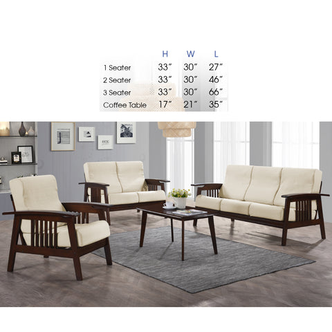 Image of Jawee Living Room Set 3 Wooden Sofa Set Removable Fabric Covers with Coffee Table