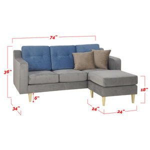 Cindra 3 Seater Fabric Sofa With Stool In Grey/ Blue-Furnituremart.sg