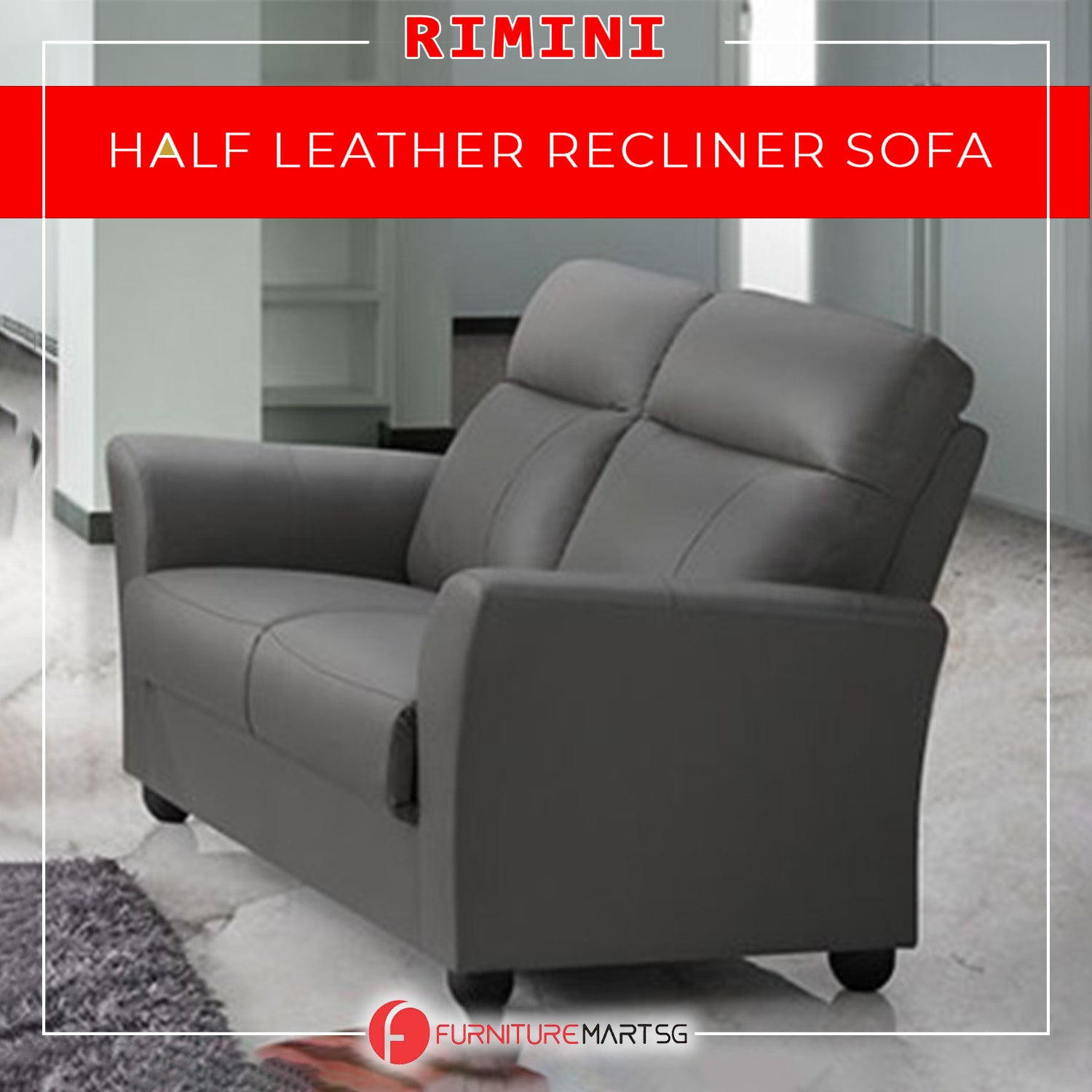 Rimini Series Half leather Recliner Sofa Set in Stone/Cappuccino Color.