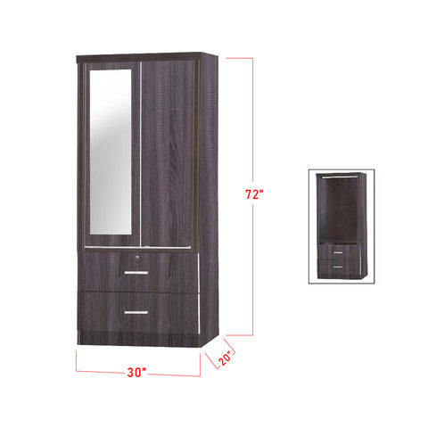 Image of Lana Series 5 Wardrobe 2-Door Cabinet with Mirror & Drawers in Walnut